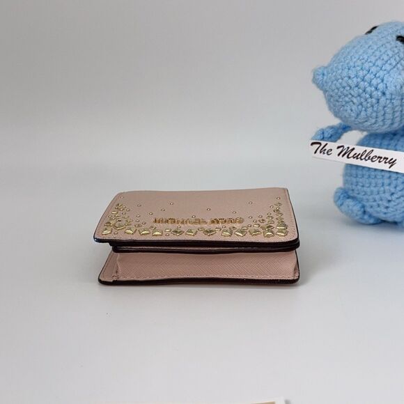 Michael Kors MK Giftables Studed Flap Leather Card Holder Wallet Ballet Pink NWT - Picture 5 of 12